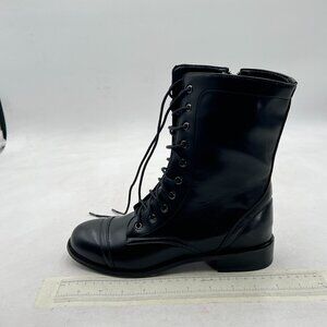 YDN Black Women Round Toe Combat Boots Chunky Low Heeled Ankle High Lace up Boot